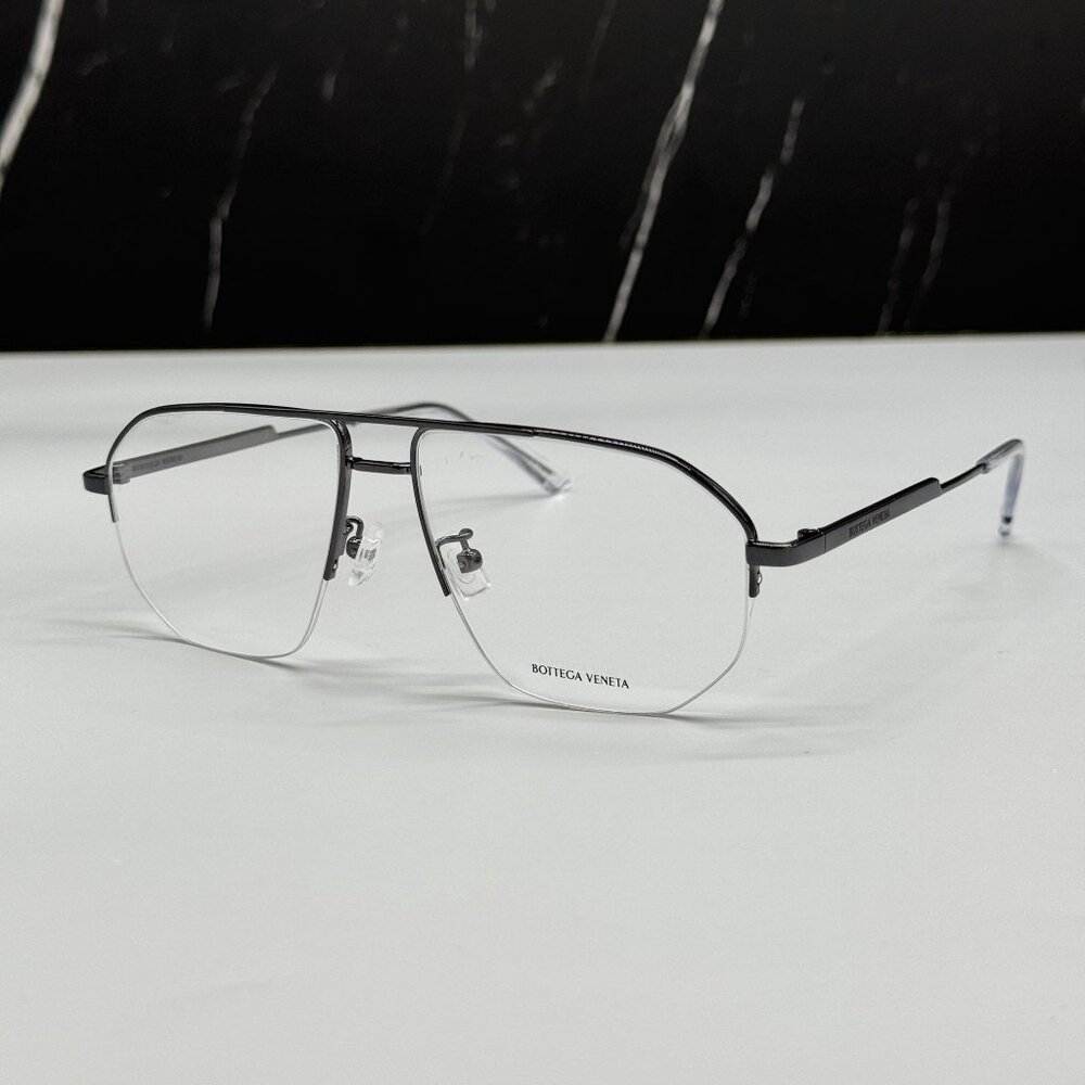 NEW BOTTEGA VENETA BV1109O 001 SILVER AVIATOR UNISEX EYEGLASSES